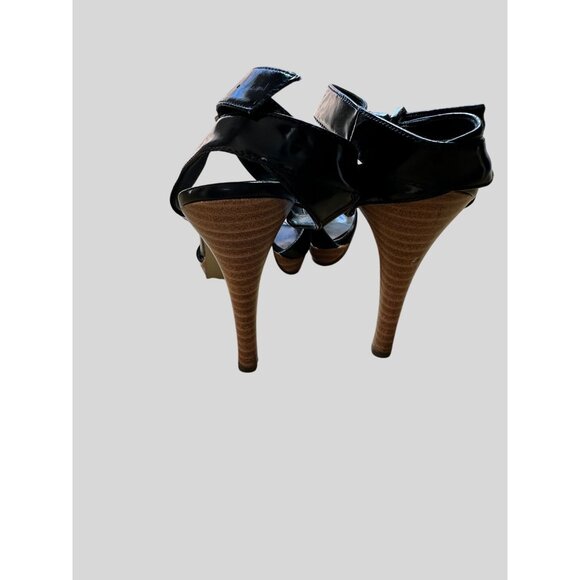 Pierre Dumas 9 Black Patent Leather High Stiletto Heel Sandals Ankle Strap - Picture 6 of 7